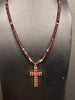 Red stone Cross Necklace with Purle and Gold Glass stones chain