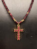 Red stone Cross Necklace with Purle and Gold Glass stones chain