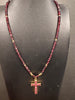 Red stone Cross Necklace with Purle and Gold Glass stones chain