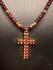 Red stone Cross Necklace with Purle and Gold Glass stones chain