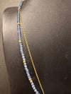 Double layer Cross Necklace with Light Blue and Gold Glass stones and stainless steel chain