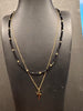 Double layer Cross Necklace with Black and Gold Glass stones and stainless steel chain