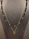 Double layer Cross Necklace with Black and Gold Glass stones and stainless steel chain