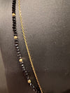 Double layer Cross Necklace with Black and Gold Glass stones and stainless steel chain