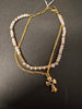 Double layer Gold Cross bracelet with Grey and Gold Glass stones and stainless steel chain