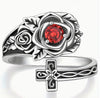 Silvery Cross and Rose Vintage Style Spoon Ring