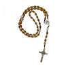 Catholic Rosary - ST BENEDICT LIGHT WOOD ON CORD WITH METAL CRUCIFIX