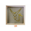 Stainless Steel Silver Miraculous Mary round gold medal with white details Catholic Rosary