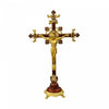LARGE STANDING METAL GOLD AND RED CRUCIFIX 33CM