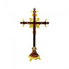 LARGE STANDING METAL GOLD AND RED CRUCIFIX 33CM