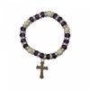 Glass stone beads elastic bracelet with Silver cross