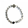 White marble elastic Bracelet with side silver St Benedict cross