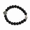 Black Onyx elastic Bracelet with side silver St Benedict cross