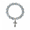 PINK, LIGHT BLUE, GREEN OR GREY WITH SILVER BEADS BRACELET WITH SILVER CRUCIFIX