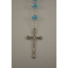 Catholic Rosary - LIGHT BLUE CRYSTAL BEADS WITH SILVER CHAIN AND MEDAL WITH SACRED JERUSALEM SOIL