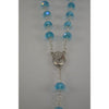 Catholic Rosary - LIGHT BLUE CRYSTAL BEADS WITH SILVER CHAIN AND MEDAL WITH SACRED JERUSALEM SOIL