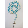 Catholic Rosary - LIGHT BLUE CRYSTAL BEADS WITH SILVER CHAIN AND MEDAL WITH SACRED JERUSALEM SOIL