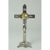 SILVER ST BENEDICT WALL OR STAND METAL CRUCIFIX 20CM