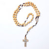 Catholic Rosary - ST BENEDICT LIGHT BROWN WOOD ON CORD WITH SILVER MEDALS