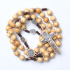 Catholic Rosary - ST BENEDICT LIGHT BROWN WOOD ON CORD WITH SILVER MEDALS