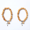 Light Brown wooden beads bracelet with Silver Crucifix and crystal details