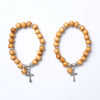 Light Brown wooden beads bracelet with Silver Crucifix and crystal details