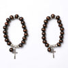 Dark Chocolate wooden Brown beads bracelet with Silver Crucifix and crystal details