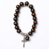 Dark Chocolate wooden Brown beads bracelet with Silver Crucifix and crystal details