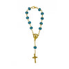 GOLD/LIGHT BLUE CRYSTAL BEADS ROSARY BRACELET