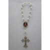 10MM CRYSTAL CLEAR BEADS & SILVER CHAIN CAR ROSARY WITH SACRED OF HEART OF MARY MEDAL