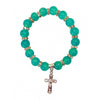 PINK OR LIGHT BLUE SILVER BEADS BRACELET WITH SILVER CRUCIFIX