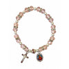 Crystal PINK & white pearl beads bracelet with SILVER Crucifix and Sacred Heart of Mary medal