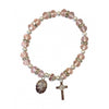 Crystal PINK & white pearl beads bracelet with SILVER Crucifix and Sacred Heart of Mary medal