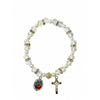 Crystal clear & white pearl beads bracelet with gold Crucifix and Sacred Heart of Mary medal