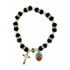 Crystal black & white pearl beads bracelet with silver Crucifix and Sacred Heart of Mary medal