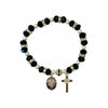 Crystal black & white pearl beads bracelet with silver Crucifix and Sacred Heart of Mary medal