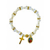 Crystal clear & white pearl beads bracelet with gold Crucifix and Sacred Heart of Mary medal