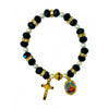 Black Crystal & white pearl beads bracelet with gold Crucifix and Sacred Heart of Mary medal