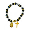 Black Crystal & white pearl beads bracelet with gold Crucifix and Sacred Heart of Mary medal