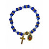 Crystal Blue & white pearl beads bracelet with gold Crucifix and Sacred Heart of Mary medal