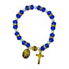 Crystal Blue & white pearl beads bracelet with gold Crucifix and Sacred Heart of Mary medal