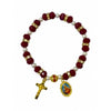 Crystal red & white pearl beads bracelet with gold Crucifix and Sacred Heart of Mary medal