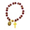 Crystal red & white pearl beads bracelet with gold Crucifix and Sacred Heart of Mary medal