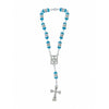 8MM BLUE AQUAMARINE CRYSTAL BEADS & SILVER CHAIN CAR ROSARY