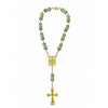 8MM BLUE AQUAMARINE CRYSTAL BEADS & GOLD CHAIN CAR ROSARY