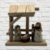 Christmas Nativity Scene Wooden Stable with Polyresin Figurines