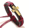 Adjustable Brown Leather Bracelet with Stainless Steel Silver Cross