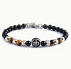 Beads stainless steel bracelet with engraved cross charm