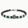Beads stainless steel bracelet with engraved cross charm