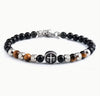 Beads stainless steel bracelet with engraved cross charm